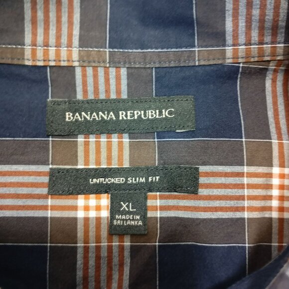 Banana Republic Dress Shirt Mens Untucked Slim Fit Plaid Size XL 100% Cotton - Picture 2 of 11